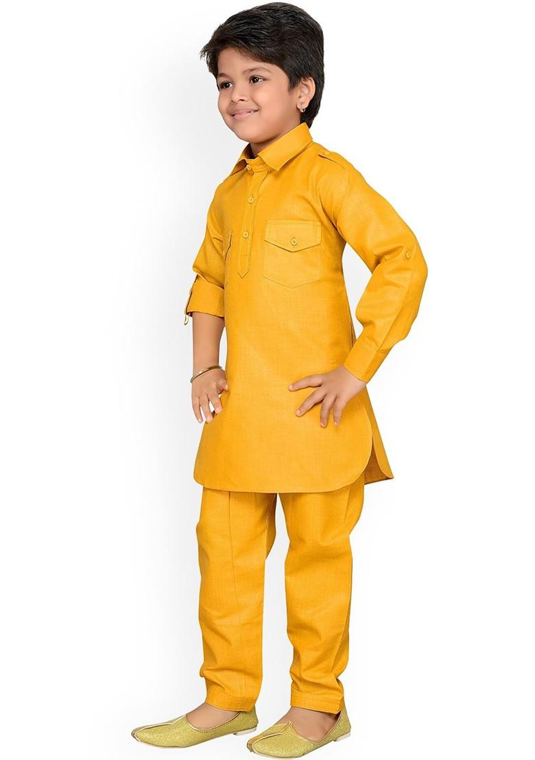 Mustard Mustard Yellow Pure Cotton Kurta With Salwar For Boys