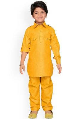 Mustard Mustard Yellow Solid Kurta With Trousers For Boys