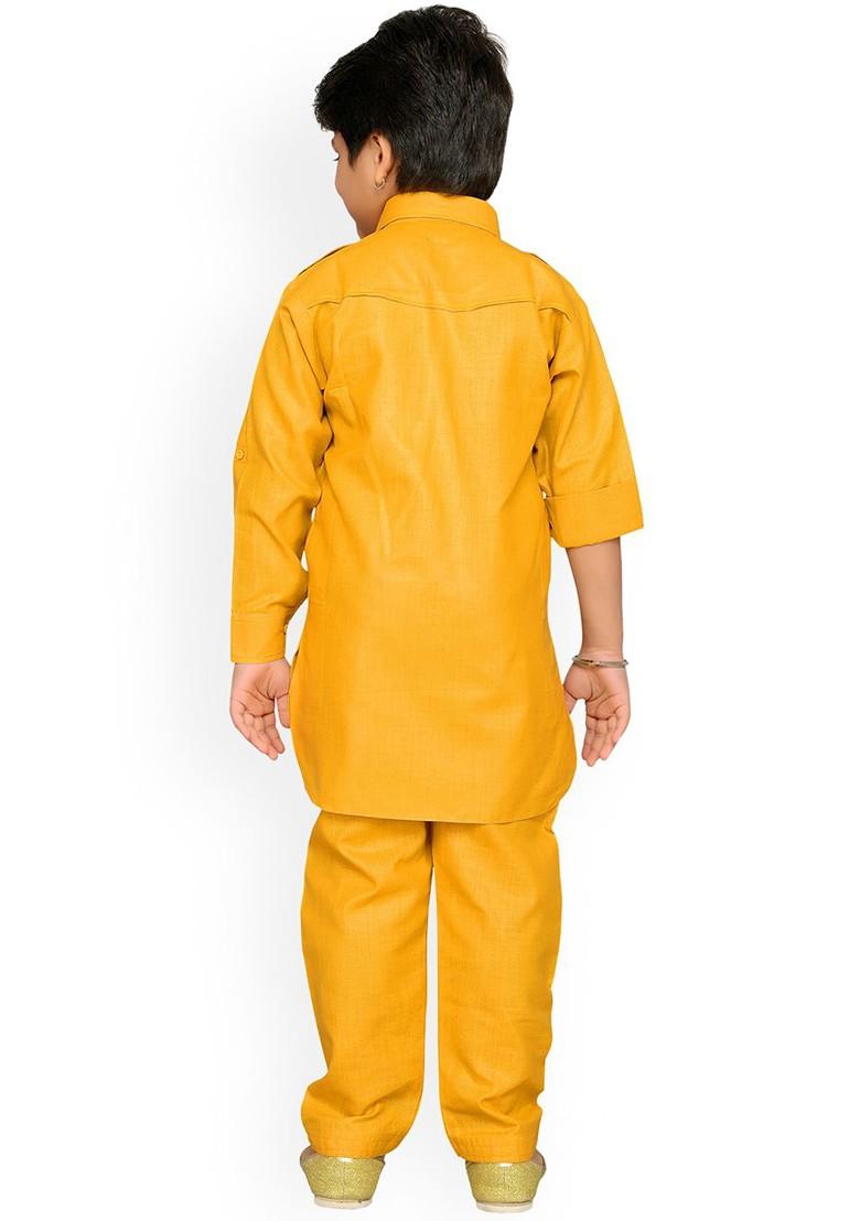 Mustard Mustard Yellow Solid Kurta With Trousers For Boys