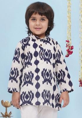 Blue Geometric Printed Pure Cotton Straight Kurta For Boys