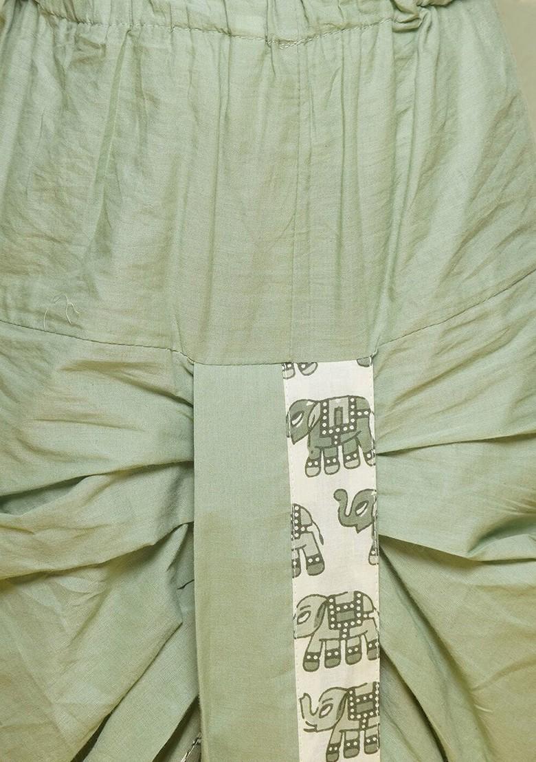 Green Pure Cotton Kurta With Dhoti Pants For Boys