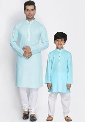 Boys Aqua Blue Regular Kurta With Pyjamas
