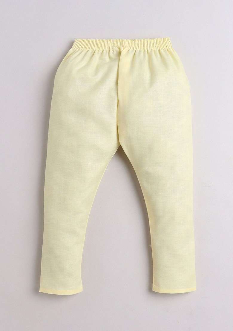 Boys Band Collar Pure Cotton Straight Kurta With Pyjamas And Nehru Jacket - Indya