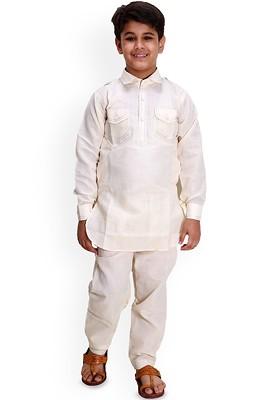Boys Long Sleeves Shirt Collar Pathani Kurta With Pyjamas