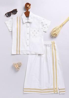 Boys Printed Short Sleeves Shirt With Veshti