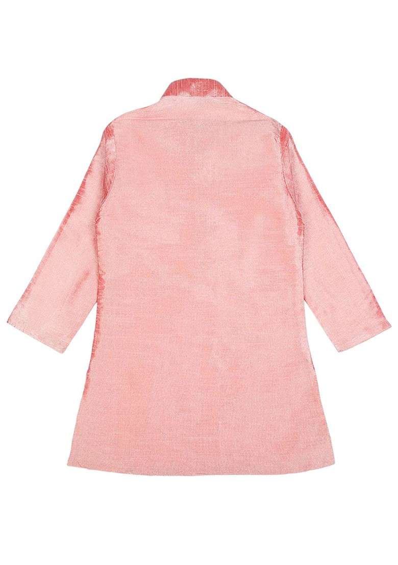 Boys Mandarin Collar Straight Kurta With Churidar And Sequinned Nehru Jacket - Indya