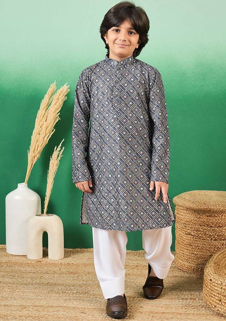 Boys Printed Kurta With Patiala - Indya
