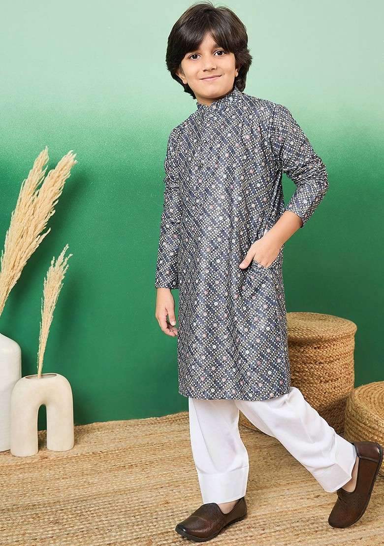 Boys Printed Kurta With Patiala - Indya