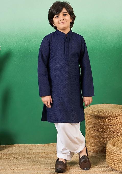 Boys Chikankari Embroidered Kurta And Patiala Sets — view on Indya