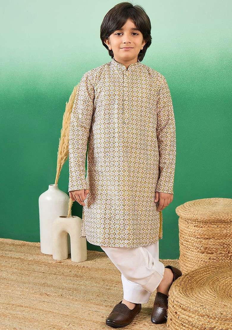 Boys Printed Cotton Kurta Set - Indya