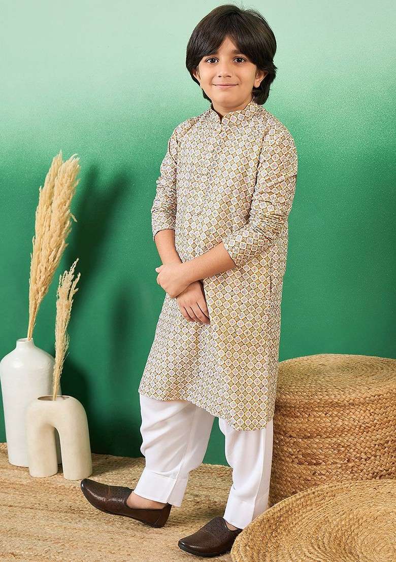 Boys Printed Cotton Kurta Set - Indya