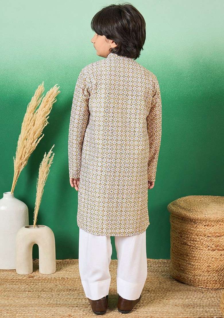 Boys Printed Cotton Kurta Set - Indya