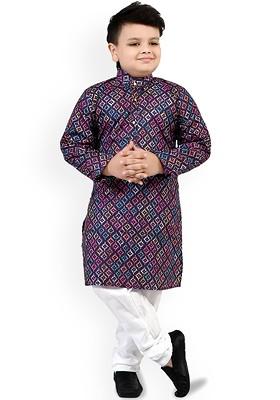 Boys Ethnic Motifs Printed Mandarin Collar Straight Kurta With Pyjamas