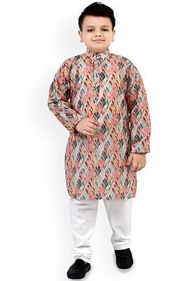 Boys Ethnic Motifs Printed Mandarin Collar Straight Kurta With Pyjamas