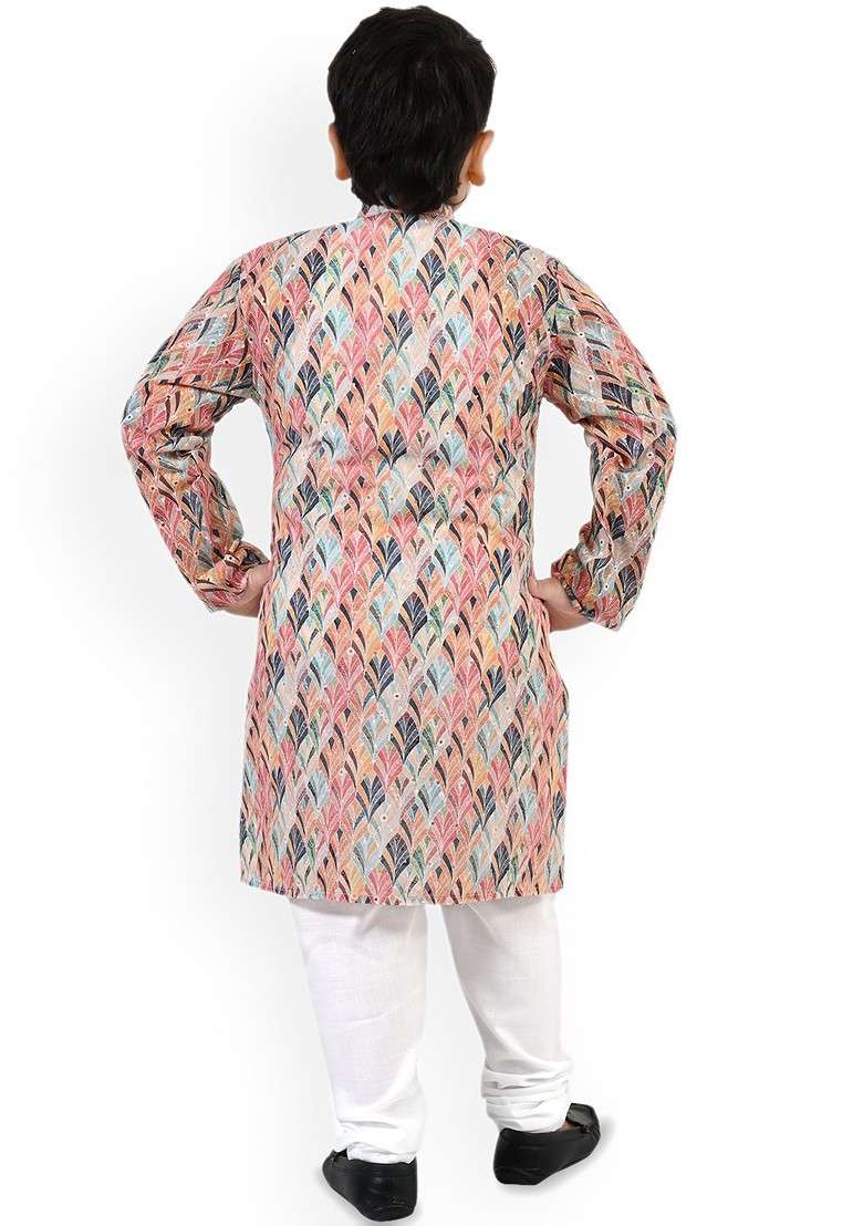 Boys Ethnic Motifs Printed Mandarin Collar Straight Kurta With Pyjamas - Indya