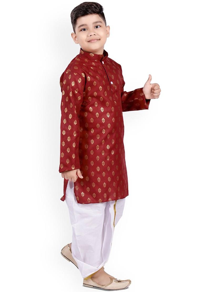 Boys Ethnic Motifs Printed Straight Kurta With Dhoti Pants - Indya