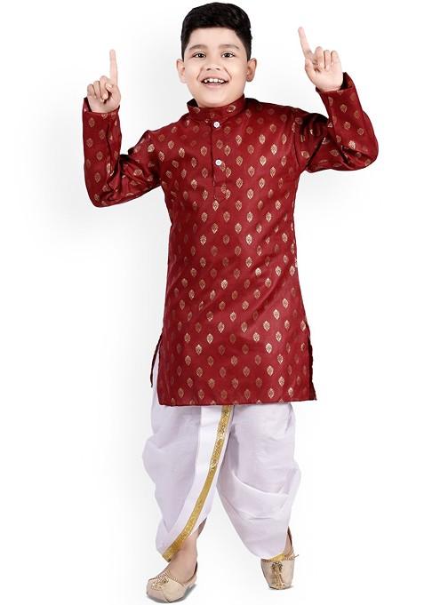 Boys Ethnic Motifs Printed Straight Kurta With Dhoti Pants — view on Indya