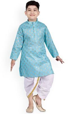 Boys Ethnic Motifs Printed Mandarin Collar Straight Kurta With Dhoti Pants