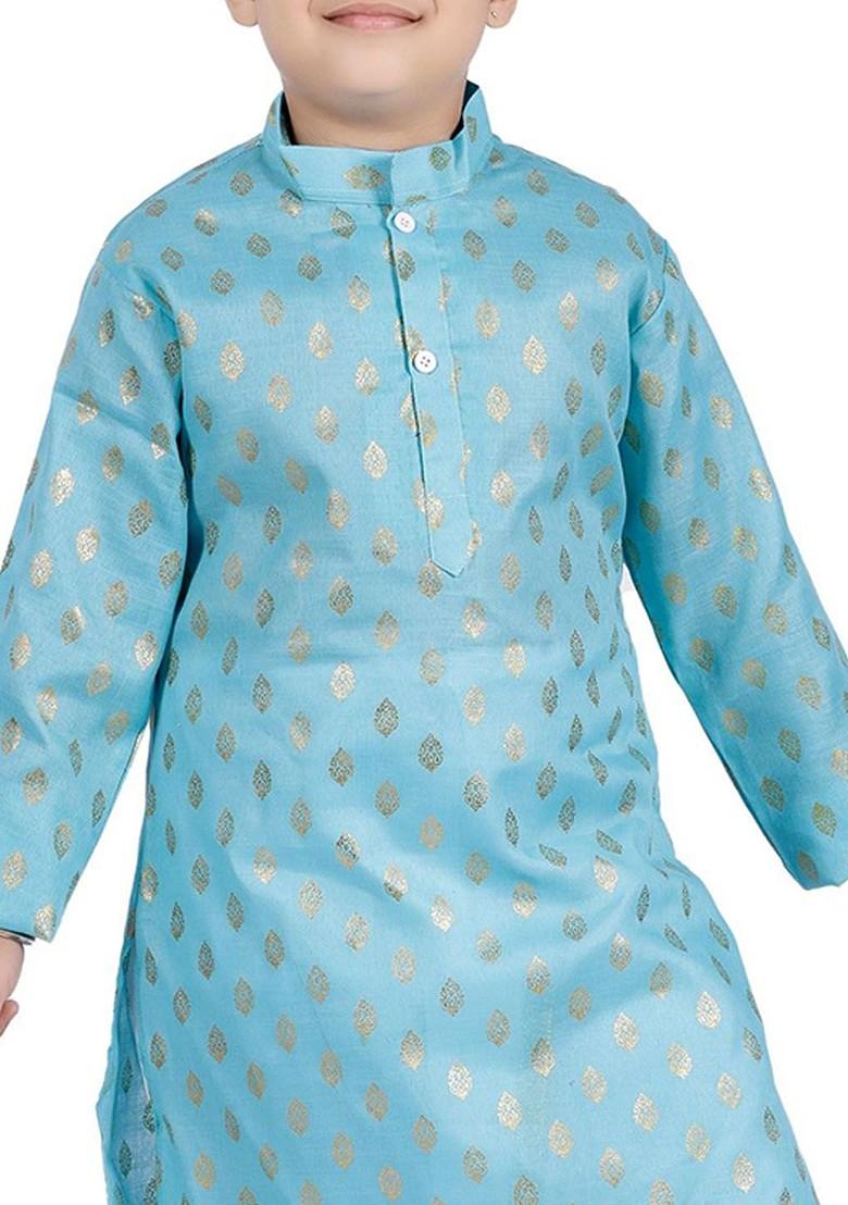 Boys Ethnic Motifs Printed Mandarin Collar Straight Kurta With Dhoti Pants - Indya
