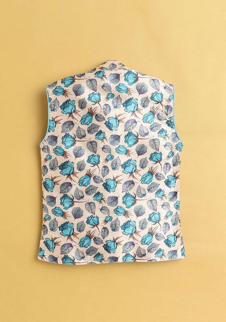 Boys Floral Printed Mandarin Collar Kurta With Dhoti Pants - Indya