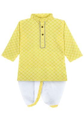 Boys Ethnic Motifs Printed Regular Thread Work Kurta With Dhoti Pants