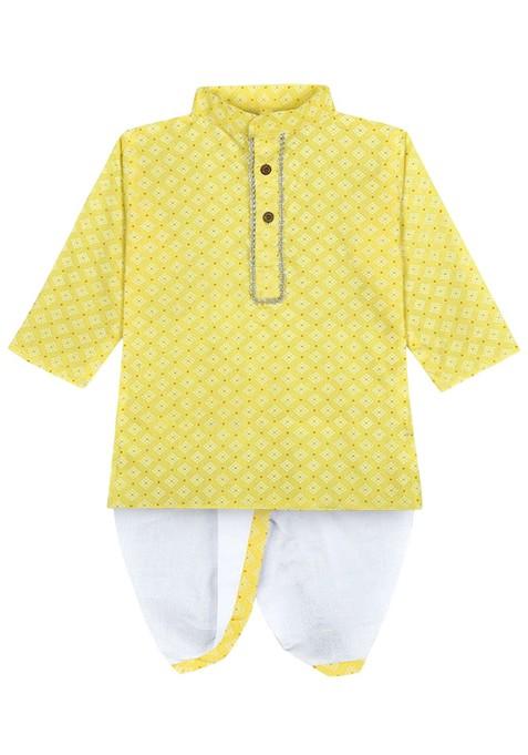 Boys Ethnic Motifs Printed Regular Thread Work Kurta With Dhoti Pants — view on Indya