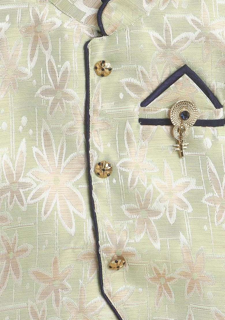 Boys Floral Printed Mandarin Collar Regular Straight Kurta With Dhoti Pants - Indya