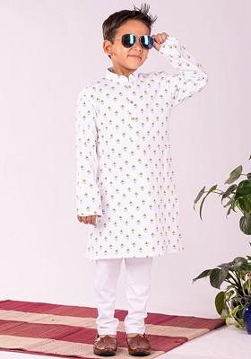 Boys Ethnic Motifs Printed Regular Pure Cotton Straight Kurta With Pyjamas
