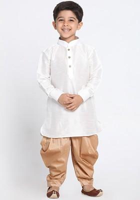 Boys Mandarin Collar Straight Kurta With Dhoti Pants