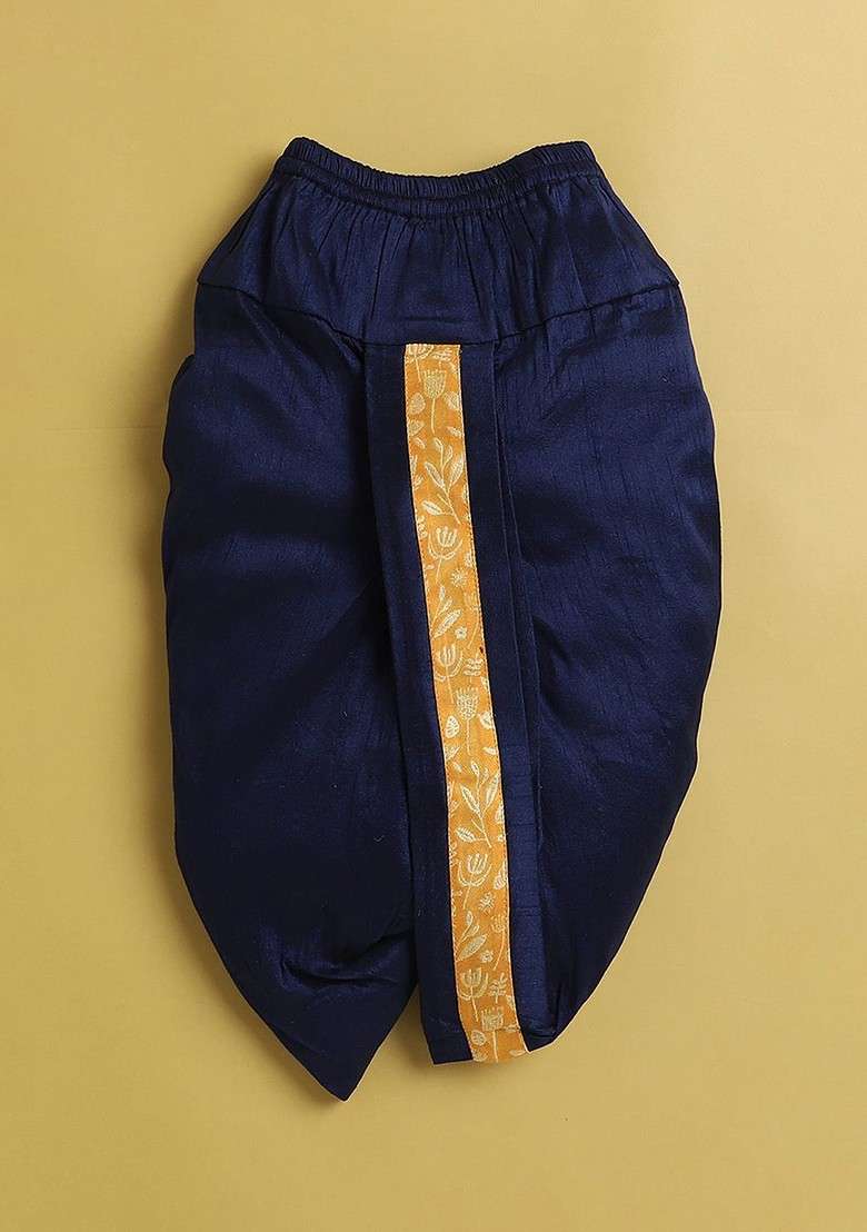 Boys Floral Woven Design Regular Mandarin Collar Kurta With Dhoti Pant - Indya