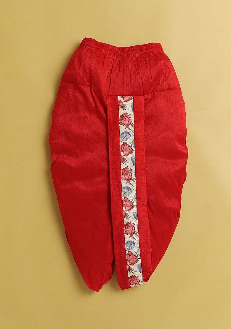 Boys Floral Printed Regular Mandarin Collar Kurta With Dhoti Pant - Indya