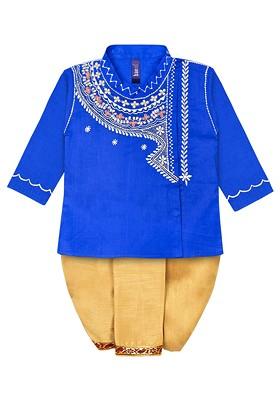 Boys Ethnic Motifs Embroidered Zari Regular Pure Cotton Kurta With Dhoti Pant