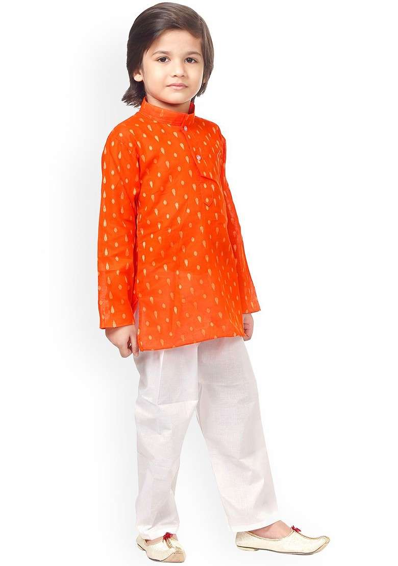 Boys Ethnic Motifs Printed Mandarin Collar Pure Cotton Regular Kurta With Pyjamas - Indya