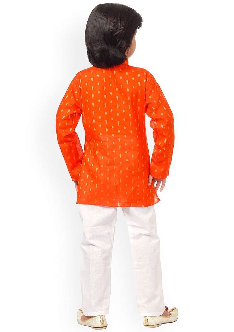 Boys Ethnic Motifs Printed Mandarin Collar Pure Cotton Regular Kurta With Pyjamas - Indya