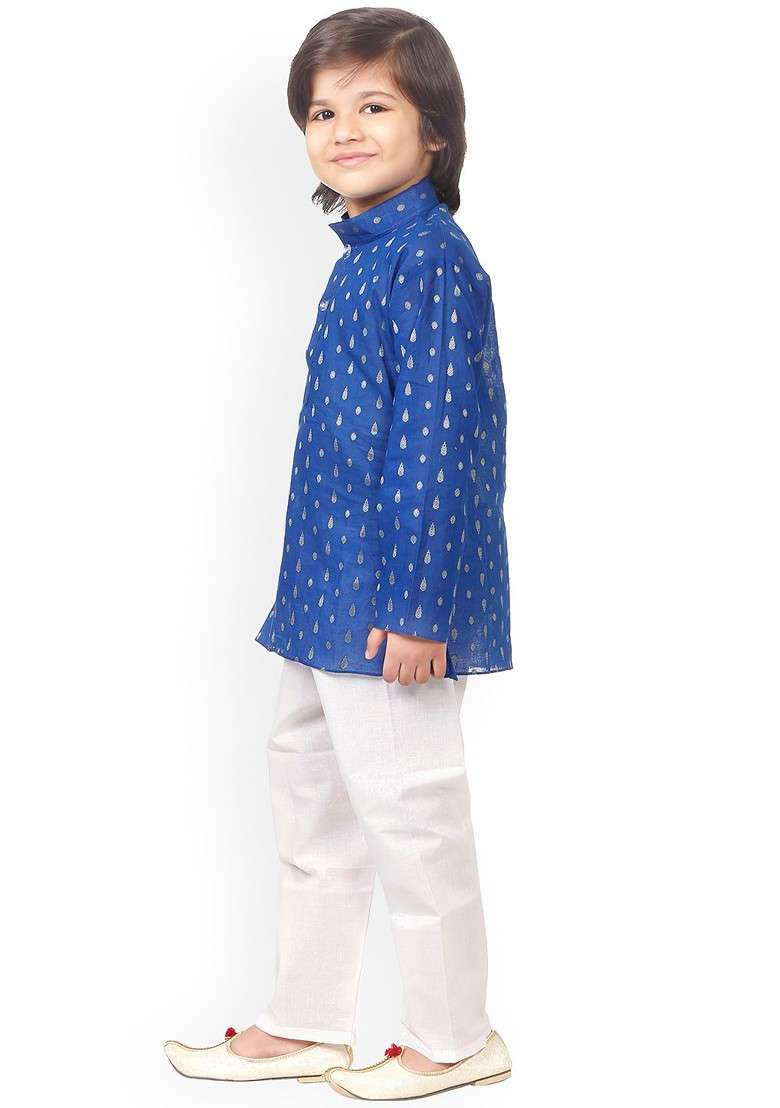 Boys Ethnic Motifs Printed Mandarin Collar Pure Cotton Regular Kurta With Pyjamas - Indya