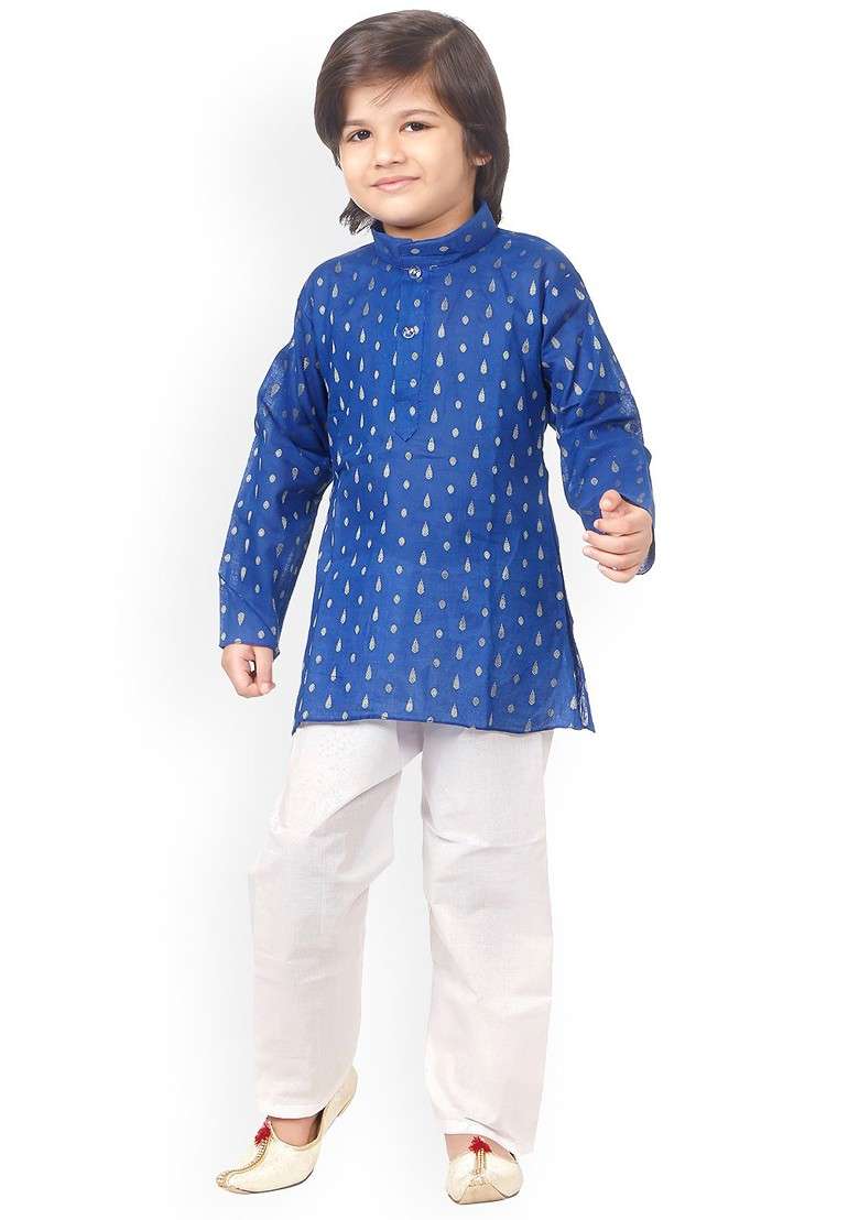 Boys Ethnic Motifs Printed Mandarin Collar Pure Cotton Regular Kurta With Pyjamas - Indya