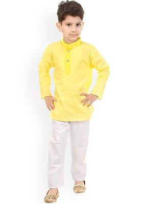 Boys Mandarin Collar Pure Cotton Regular Kurta With Pyjamas