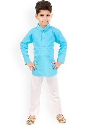 Boys Mandarin Collar Pure Cotton Regular Kurta With Pyjamas