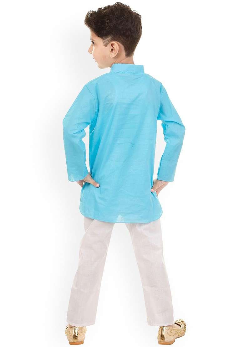 Boys Mandarin Collar Pure Cotton Regular Kurta With Pyjamas - Indya