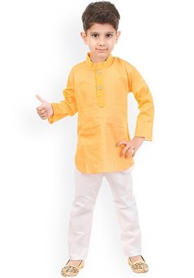 Boys Mandarin Collar Pure Cotton Regular Kurta With Pyjamas