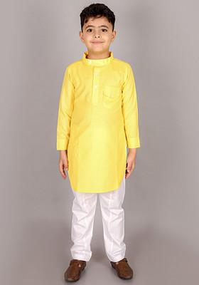 Boys Mandarin Collar Pure Cotton Kurta With Pyjamas