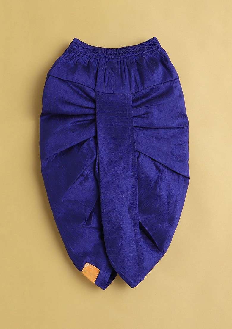 Boys Floral Woven Design Mandarin Collar Kurta With Dhoti Pants - Indya