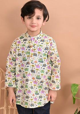Boys Floral Printed Cotton Kurta