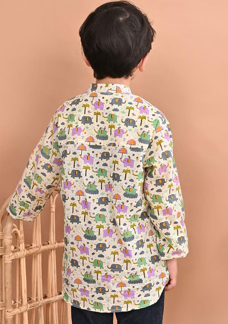 Boys Floral Printed Cotton Kurta