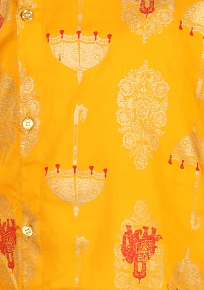 Boys Ethnic Motifs Printed Angrakha Pure Cotton Straight Kurta With Dhoti Pants