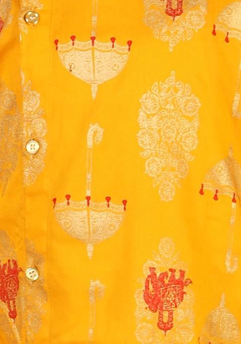 Boys Ethnic Motifs Printed Angrakha Pure Cotton Straight Kurta With Dhoti Pants