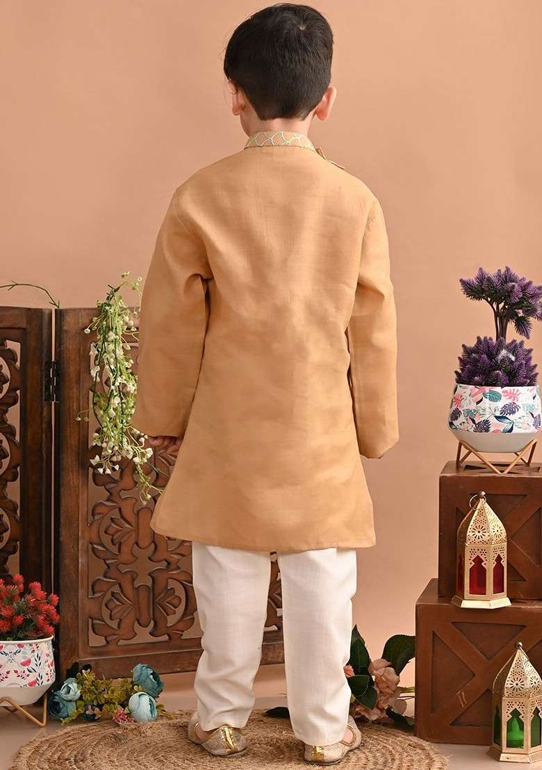 Boys Embroidered Regular Thread Work Pure Cotton Kurta With Pyjamas - Indya