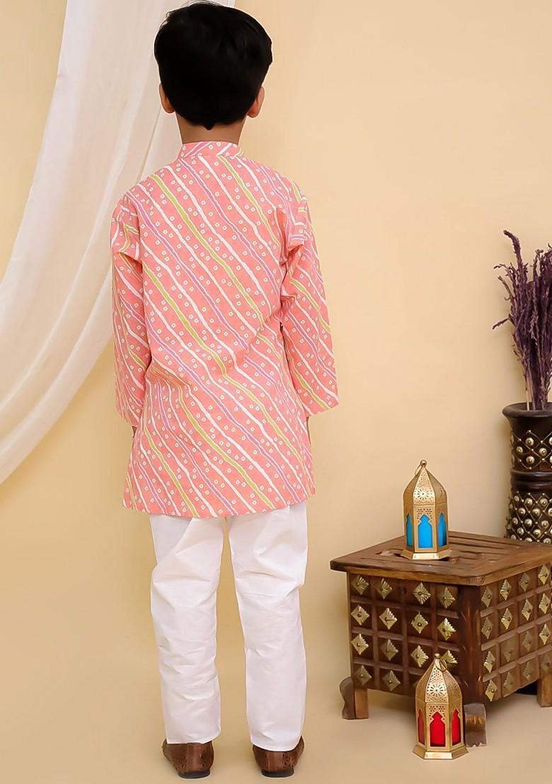 Boys Leheriya Printed Cotton Kurta With Pyjama - Indya