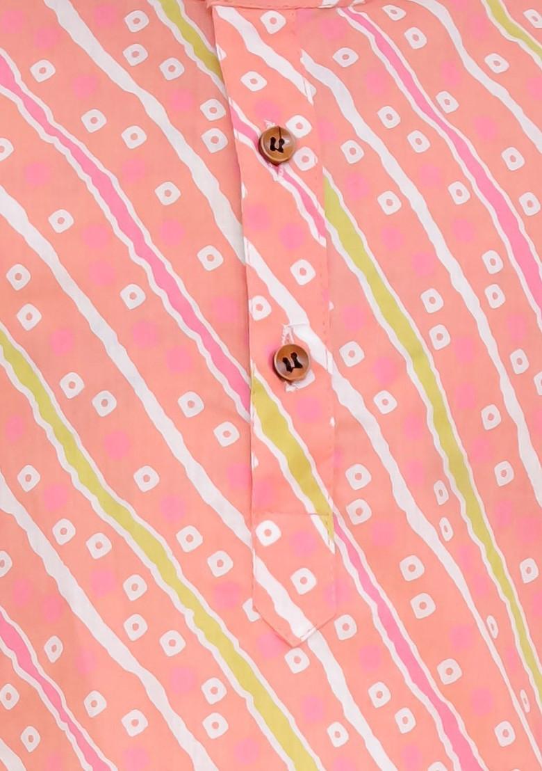 Boys Leheriya Printed Cotton Kurta With Pyjama - Indya