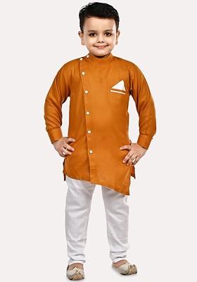 Boys Solid Cotton Kurta With Pyjama